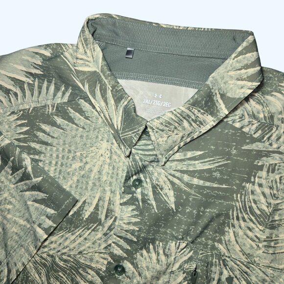 Under Armour Dockside Shirt Mens 2XL White Green Leaf Floral Print Short Sleeve - Picture 1 of 16